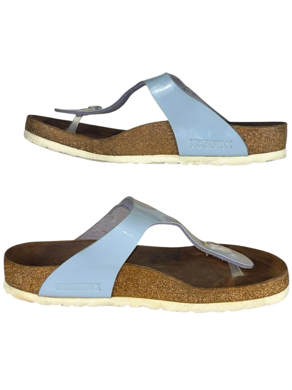 Birkenstock Gizeh Birko-Flor Patent Dove Blue Thong Sandals EU 39/ US 8-8.5